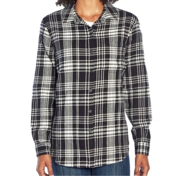 GAP Women Button Front Shirt Medium Black Cotton Plaid Western Coastal Cowgirl - Picture 1 of 17